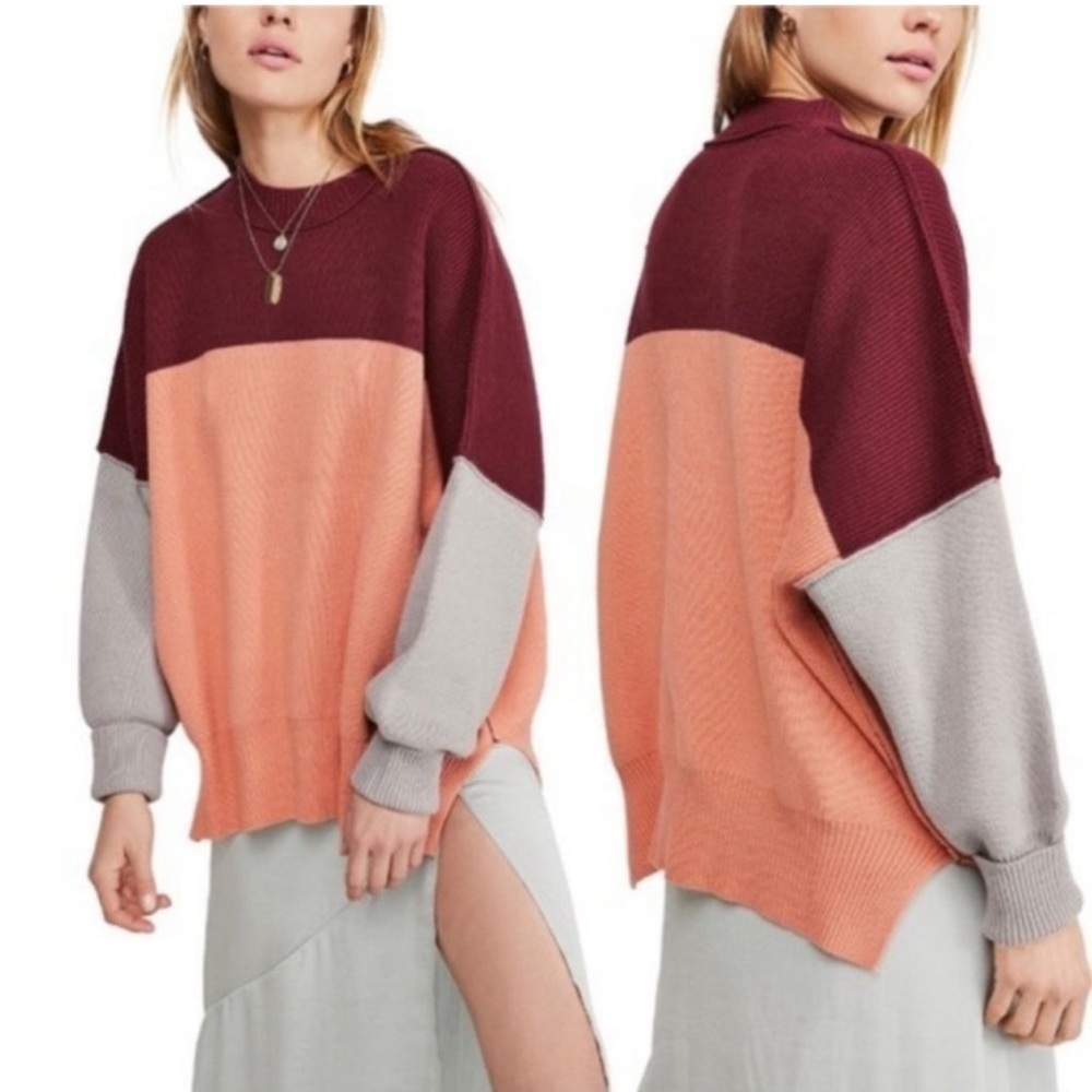 Free People Easy Street Tunic - Peach Combo | NWOT | oversized pullover sweater